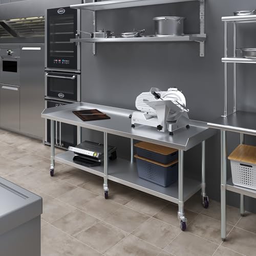 Image of AmGood Stainless Steel Equipment Stand with Undershelf + Casters, Heavy Duty, Commercial Grade, NSF Certified (24 inch Width x 72 inch Length + Casters)