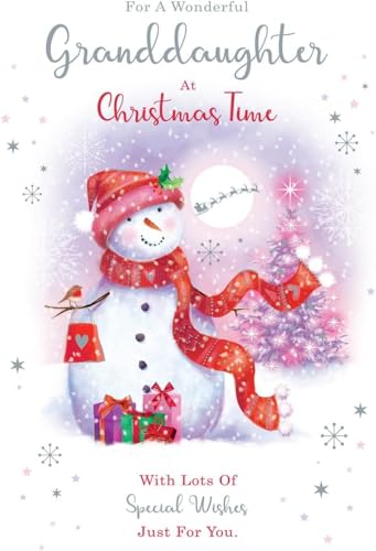 Granddaughter Christmas Card Cute Snowman Gifts 9 x 6 Lovely Verse