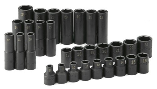 SK Hand Tool 4053 Impact Socket Set – 30 piece Standard Deep Metric Assortments, Rust Preventive. Laser Engraved Fractional Accessories