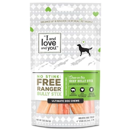I and love and you Free Ranger No Stink! Natural Grain Free Bully Stix - Low Odor, 100% Beef Pizzle, 6-Inch, Pack of 5