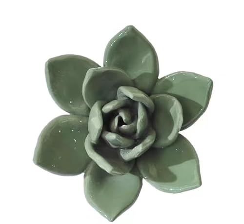 AMERRY Succulent Plant,2.76",Dark Green,Ceramic Wall Flower Decor Artificial 3D Flower Wall Art，Handmade 3D Wall Art Hanging Sculpture， Porcelain Flower Wall Décor