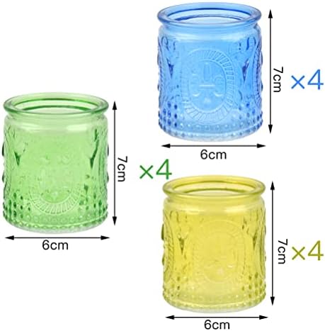 12 Pack Glass Candle Holder, Votive Candle Holders, Tea Light Candle Holders for Wedding, Church, Bedroom and Table Decoration, Birthday Party, Gifts - 4 Colors