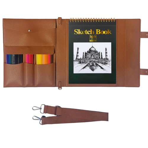 INNOYUMLIN Leather Sketch Book Cover, Leather Sketchbook Holder for 9"x12", Travel Sketch Board Pad Pencil Holder, Drawing SketchBook Cover Pencil Case, Painter Artist Sketch Pad Holder (Large)