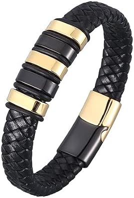 Men Simple Bracelet, Mens Handmade Leather Bracelet Simple Style Braided Leather Cord Bracelet Bracelets Jewelry Steel for Valentine's Day Birthday