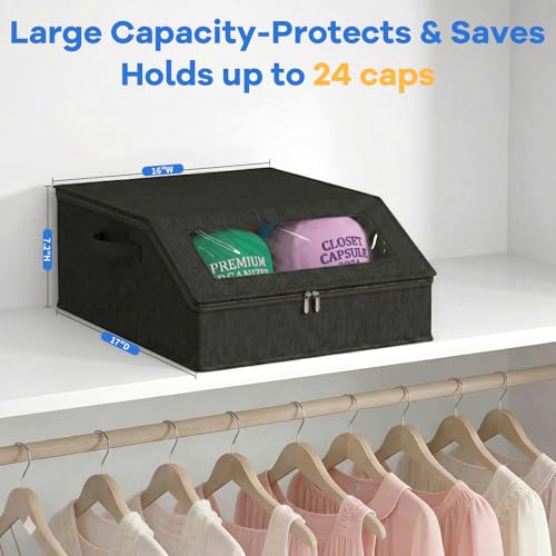 AURIVISTA Hat Storage for Baseball Caps, Holds up to 24 Caps, Stackable Hat Organizer for Closet, Dustproof Hat Box with Clear Window, Hollow Board Support & 2 Handles, Flip-Top Access (Black) by AURIVISTA - Image 2