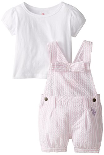 U.S. Polo Assn. Baby Girls' Seersucker Shortall with Jersey Top
