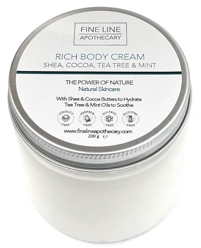 Fine Line Apothecary Soothing Body Butter Cream – 99% Natural – Shea, Tea Tree & Mint – pH 5.5 for Sensitive & Reactive Skin – 200g