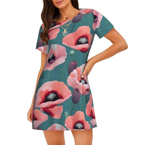 Chemise de nuit légère manches courtes femme coton imprimé fleurs pastel