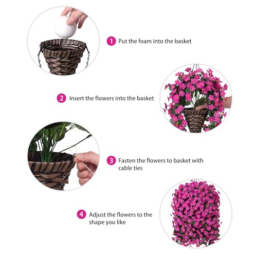 HyeFlora Artificial Fake Hanging Flowers Plants Baskets for Outdoor Spring Decoration, Faux Silk Fuchsia Daisy Mums Trailing Orchid UV Resistant for Home Outside Porch Garden Yard Patio Decor by HyeFlora - Used condition - Image 4