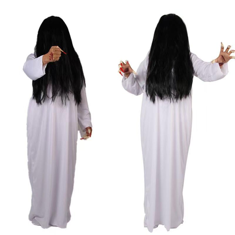 コスプレ衣装 幽霊 おばけ お化け屋敷 仮装 ジョーク衣装 ハロウィン 大人 男女兼用 ローブ+ウィッグ+爪 3点セット