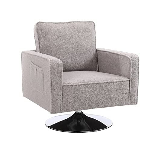 Henf Mid-Century Modern Accent Chair, Swivel Armchair With 360 Degree Swivel Silver Base For Living Room, Tufted Linen Barrel Chair Club Chair For Reading, Swivel Leisure Chair For Bedroom (Gray) #TOP14