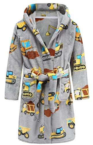 Girls Fleece Hooded Robes Kids Warm Bath Robe for Girls Soft Fuzzy Bathrobe (US, Age, 5 Years, 6 Years, Excavator)