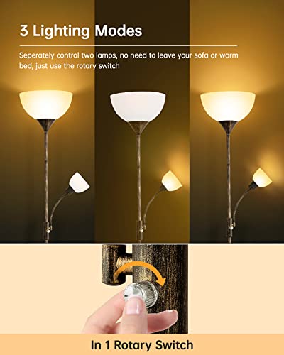 BoostArea Floor Lamps for Living Room, Standing Lamp, 71" Torchiere Floor Lamp with Reading Lamp, 3 Way Switch, Corner Floor Lamps for Living Room/Bedroom, Rustic Bronze Floor Lamp(E26 Base, No Bulb)