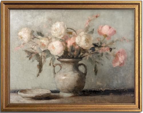 KBKBART Gold Framed Canvas Wall Art, Still Life Roses Floral Prints Picture