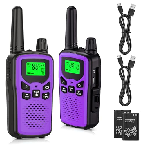 Walkie Talkies,Kartal Rechargeable Walkie Talkies with 22 FRS Channels,Two Way Radios with LED Flashlight for Hiking Cruises Camping (Purple)