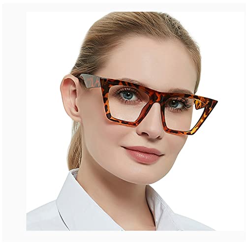 Melrose Oversized Reading Glasses For Women Cat Eye Magnifying Eyeglasses Frames Transparent Farsightedness (2Pcs Black+Leopard, 2.75, Multiplier_X) #TOP1