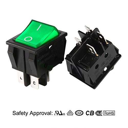 Uxcell 2Pcs Dpst On Off 4Pin On/Off Green Led Light Boat Lights Rocker Switch Push Button Switch Ac 20A/125V 22A/250V #TOP1