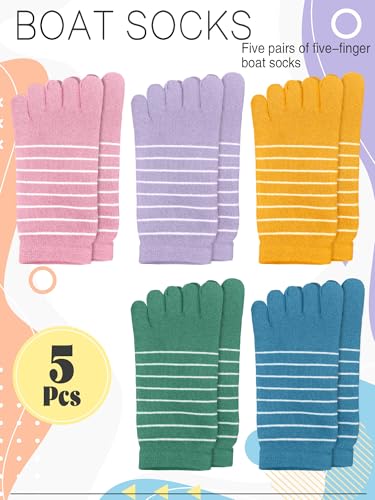Image of Sintege 5 Pairs Stripe Toe Socks Women Colorful Finger Sock with Toes Separated Ankle Socks for Athletic Running Women Men