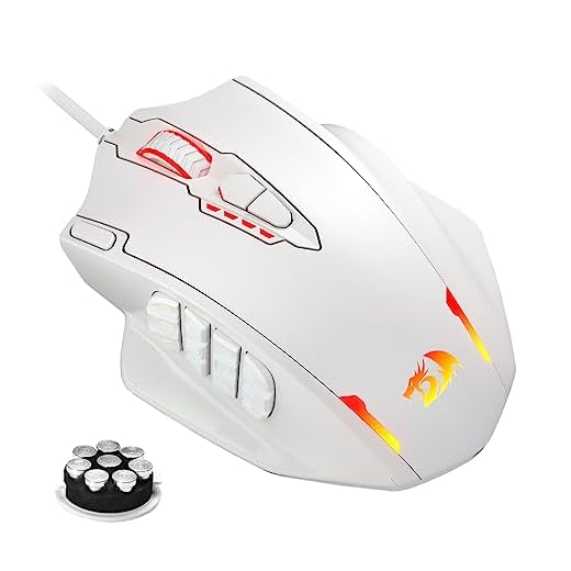 Redragon M908 Impact RGB-LED-MMO-Maus mit seitlichen Tasten, optische kabelgebundene Gaming-Maus mit 12.400 DPI, hohe Präzision, 20 programmierbare Maustasten, Weiß