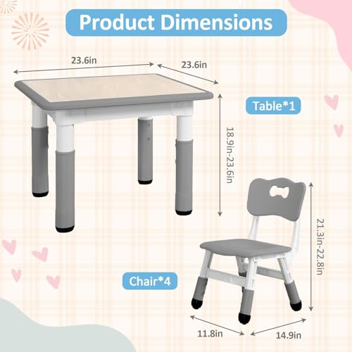 Image of Kids Table and Chairs Set, Height Adjustable Activity Desk (Ages 2-10) - Graffiti & Arts Crafts Desktop with Non-Slip Legs, 300lbs Max Load, Multi-Use for Home, Classrooms & Daycares
