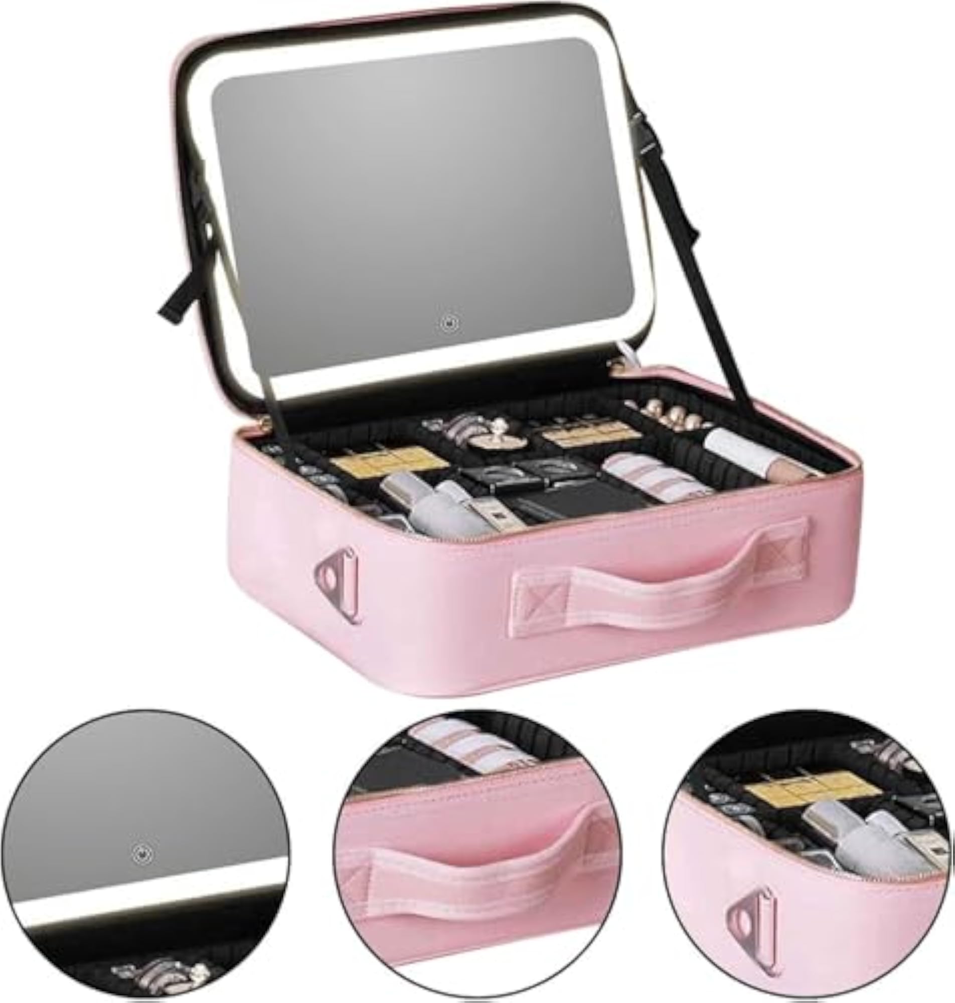 LED Mirror Cosmetic Bag with Lighted Mirror, Travel Makeup Organizer