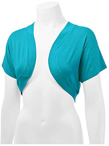 Ll Wsk1785 Womens Short Sleeve Cropped Bolero Shrug Open Cardigan Xl Jade #TOP3