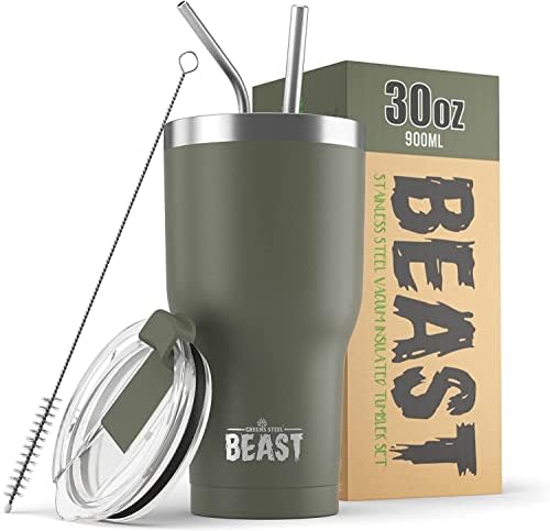Beast Tumbler - 550 ml (20 oz), Aqua Blue | Reusable Stainless Steel, Vacuum Insulated Cup | with + 2 Straws & Cleaning Brush | Double Wall Travel Flask Perfect for Hot or Iced Coffee | BPA Free