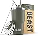 BEAST 30 oz Tumbler Stainless Steel Insulated Coffee Cup with Lid, 2 Straws, Brush & Gift Box by Greens Steel (30 oz, Army Green)