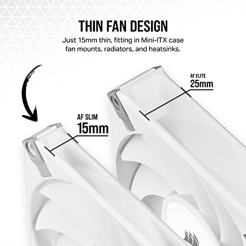 Corsair AF120 SLIM, 120mm PWM Fluid Dynamic Bearing Fan (Thin Profile for Small-Form-Factor Cases, Low-Noise, Up to 2000 RPM, Zero RPM Mode Support, Universal 120x15mm Sizing) Single Pack, White