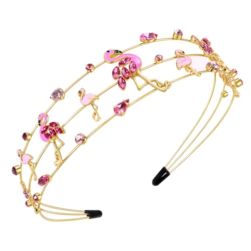 vokone Headbands for Women,Flamingo Headbands Pink Multi Layer Crystal Hairbands Summer Tropical Vacation Hair Accessory Gifts (flamingo)