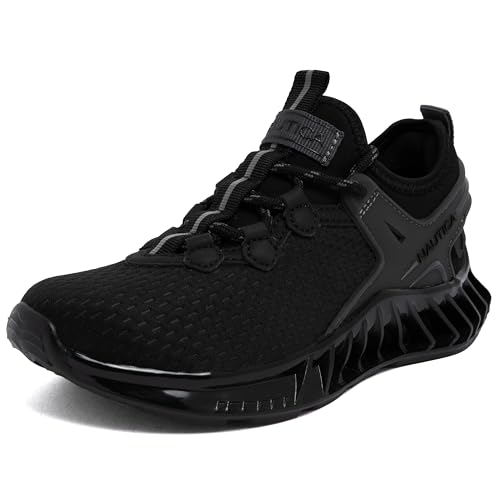 Nautica Youth Athletic Sneakers, Kids Mesh Running Shoes for Boys & Girls, Cushioned Fashion Joggers with Durable High-Traction Sole-Wandel Youth-Black Mono, Size 5