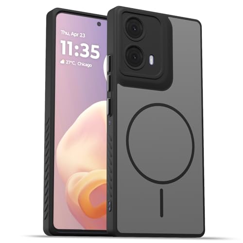 Image of Amazon Basics Back Cover for Motorola Moto Edge 50 Fusion 5G / Motorola Moto G96 5G | Hard Back | Shockproof | Mag-Safe Design (Mag-Safe Not Support) Protective Bumper Case (Black Mag-Safe)