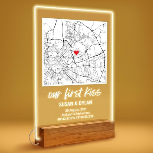 Our First Kiss - Custom Map Where It All Began Couples Maps for Her Personalized Gift Couples, Valentines Day (Custom Map - Style 1)