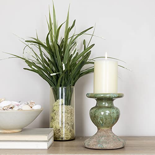 Creative Co-Op 2-Tone Sculptural Terracotta Pillar Candle Holder, Distressed Green #TOP2