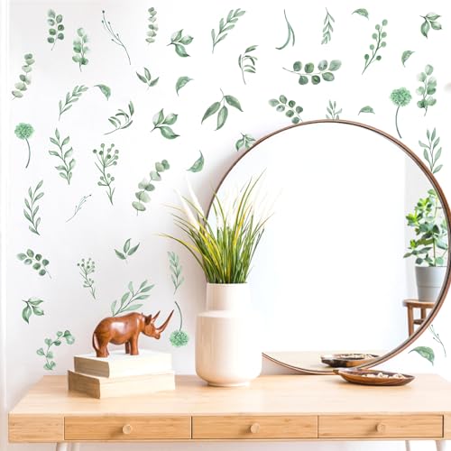 Barri Design 113 Green Leaves Wall Stickers Boho Leaves Wall Decals Watercolor Botanical Modern Leaf Wall Stickers Peel And Stick Green Leaf Wall Decals For Nursery Bedroom Living Room Decor thumb #6