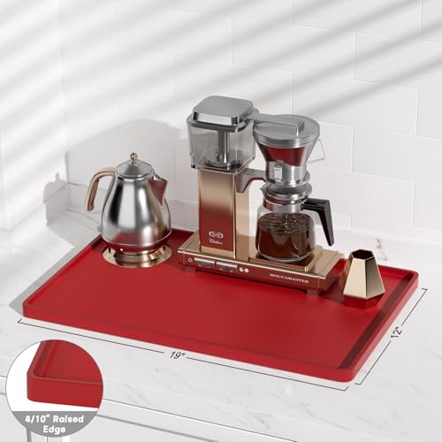 Rnivvi Silicone Coffee Mat, 12" x 19" Waterproof Raised Edge Coffee Bar Mats for Espresso Machine Station Accessories, Heat Resistant Dish Drying Pad for Kitchen Counter, Rubber Bar Decor Pad, Red by Rnivvi - Image 3