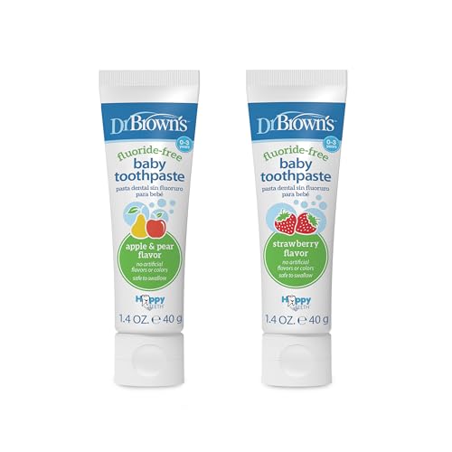 Image of Dr. Brown's Baby Toothpaste, Strawberry and Apple Pear Flavors Toddlers and Kids Love, Fluoride Free, Made in The USA, 0-3 Years, 2-Pack