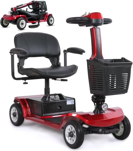 4 Wheel Mobility Scooter, Long Range, 420 lb Capacity, Electric Power Mobile Wheelchair for Seniors Adult with Lights Collapsible and Compact Duty Travel Scooter with Basket (Red 22 Miles)