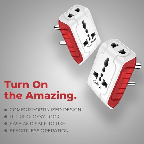 Image of Embox 3 Pin 240V Multiplug Sockets | Multi Plug Adapter with LED Indicator | Supports 2-Pin&3-Pin Plugs | 3 Pin Plug Socket Home&Office Appliances | (Pack of 2)