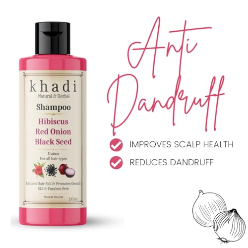 Image of Khadi Hibiscus Onion Black Seed Shampoo | Reduces Hair Fall & Strengthens Roots | Khadi Natural Shampoo for Women & Men | Sulfate, SLS & Paraben Free 210 ml