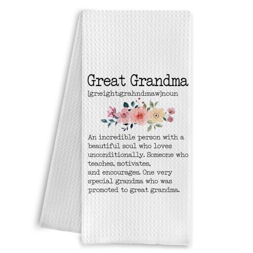 Qpenm Great Grandma Gifts Kitchen Dish Towels, 16x24 Inch, Cotton Waffle Weave, Super Absorbent, Farmhouse Kitchen Style, Great Grandma6 Color, Letter Print Pattern