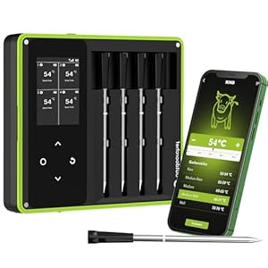 Outdoorchef Easy Check Thermometer Quadro – Wireless Bluetooth BBQ‑Thermometer mit App, 4 Fühler, 200 m Reichweite, spülmaschinenfest, inkl. magnetischer Dockingstation