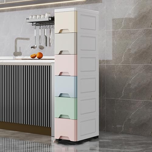 Unidad de almacenamiento delgada y estrecha para baño y cocina, armario multifuncional alto con cajones, solución de almacenamiento con ranura que ahorra espacio para espacios pequeños