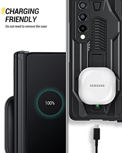 Lanhiem for Samsung Galaxy Z Fold 4 Case Built-in Screen Protector, Full Body Hinge Protection Shockproof Cover with Pull-out S Pen Slot & Kickstand, Black