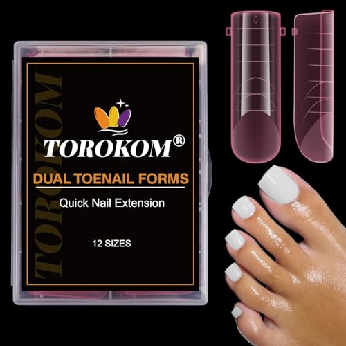 TOROKOM Nail Extension Forms for Toes, Long Square Pink Toenail Dual Forms Reusable Toe Nail Tips Mold, 120Pcs, 12 Sizes