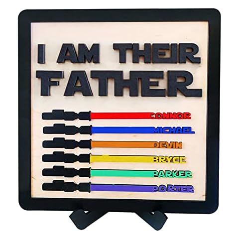 Personalized I AM THEIR FATHER Plaque for Fathers Day, Custom 1-6 Kids Names Wood Engraved Sign, Customized Fathers Day Dad Daddy Grandpa Birthday Gifts from Wife, Son, Daughter (Black) Cover