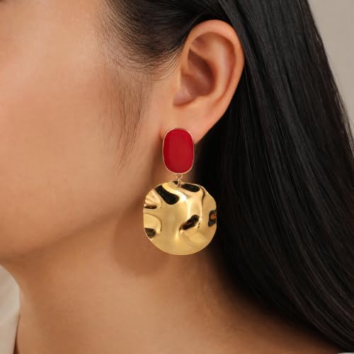 Bold Molten Gold Statement Earrings for Women Contrast Enamel Geometric Dangle Drops Lightweight Jewelry for Evening Events by Fldhav - Used condition - Image 2