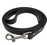 Leather Dog Leash - 4 feet - Medium Length | Black | Genuine | Soft | Durable | Comfortable | Lightweight | Stylish | Heavy Duty | Water Resistant | Walking and Training | Small, Medium, Large Dogs
