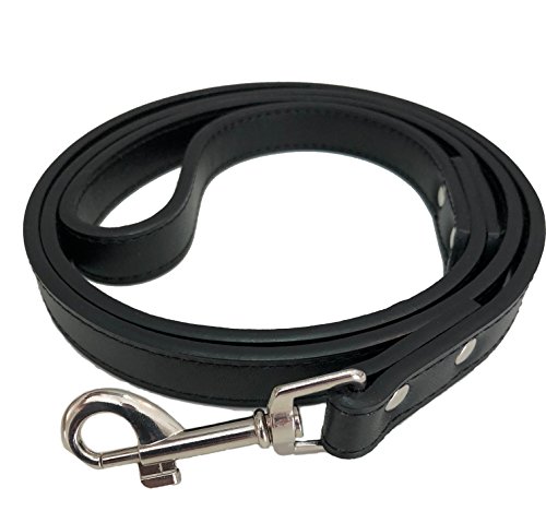 Leather Dog Leash - 4 feet - Medium Length | Black | Genuine | Soft | Durable | Comfortable | Lightweight | Stylish | Heavy Duty | Water Resistant | Walking and Training | Small, Medium, Large Dogs