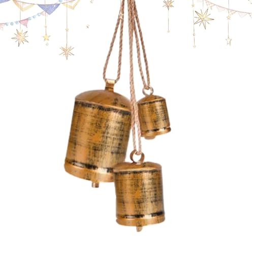 Adornos de campanas de Navidad, cencerros vintage, cencerros en cuerda, campanas de Navidad para decoración, campanas de Navidad en una cuerda hecha a mano para decoración de la pared del pasillo